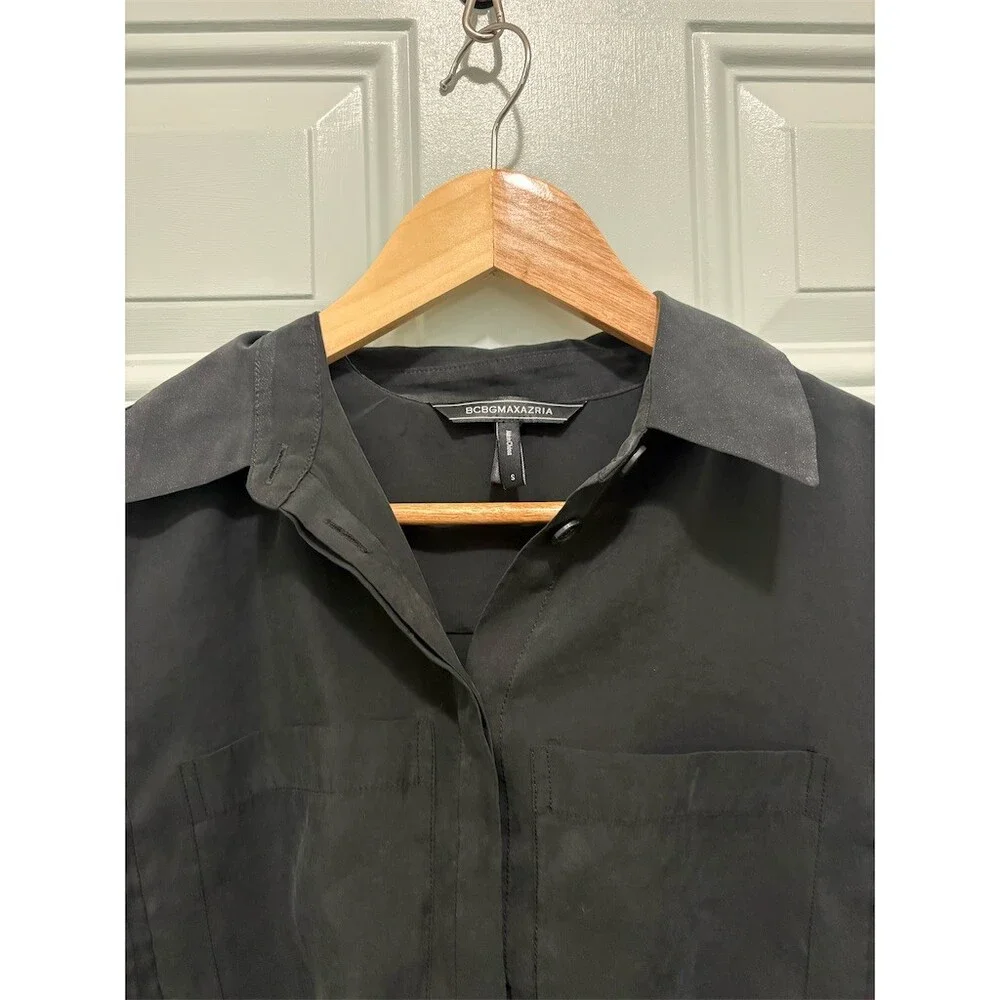 BCBGMAXAZRIA Blouse Womens Size S Black Sleeveless Button Front Hi-Low Top - Picture 4 of 9